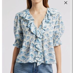 Doen Henri Organic Cotton Voile Top Bleu Rosier Floral XS